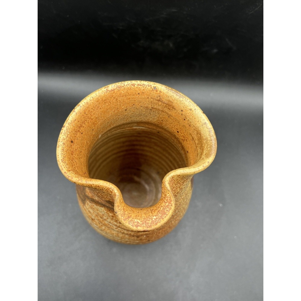 Studio Pottery Hand Thrown Pitcher Tan Brown Speckled Leaf Motif Signed K 7in - Picture 5 of 9